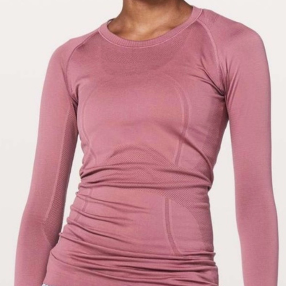 Lululemon Long Sleeve Shirt Womens 8 pink Logo Crush D Distance Sweat Life Gym